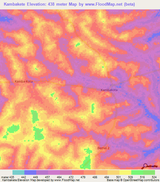Kambakete,Central African Republic Elevation Map