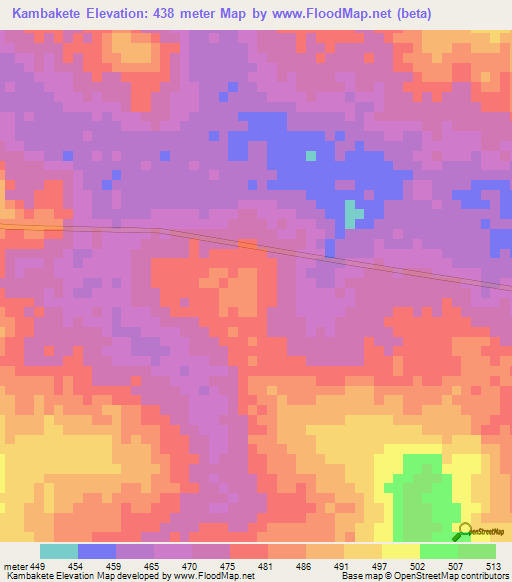 Kambakete,Central African Republic Elevation Map