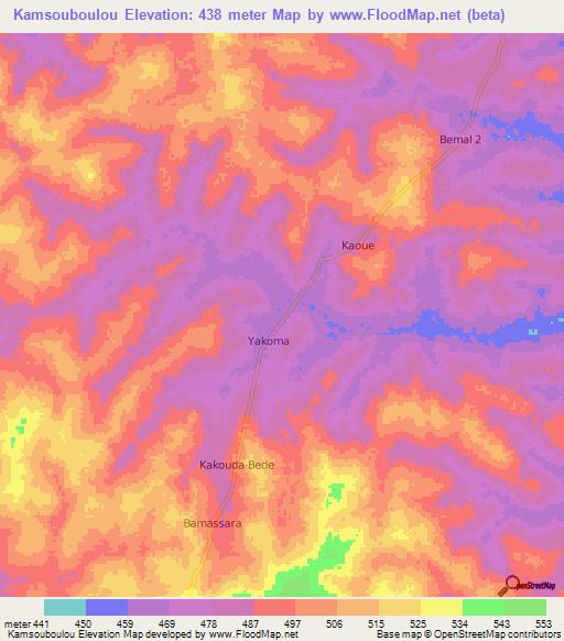 Kamsouboulou,Central African Republic Elevation Map
