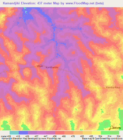 Kamandjiki,Central African Republic Elevation Map