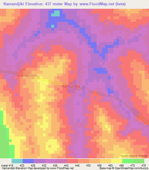 Kamandjiki,Central African Republic Elevation Map