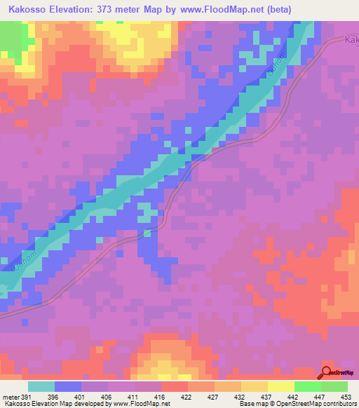 Kakosso,Central African Republic Elevation Map