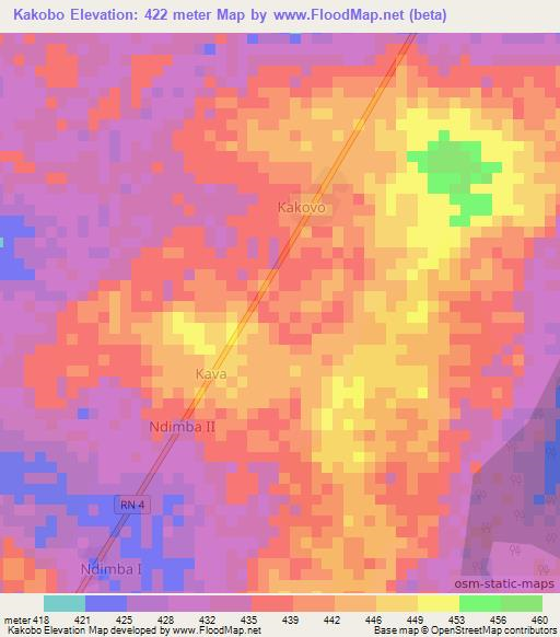Kakobo,Central African Republic Elevation Map