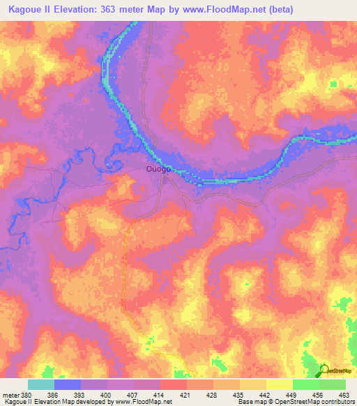 Kagoue II,Central African Republic Elevation Map