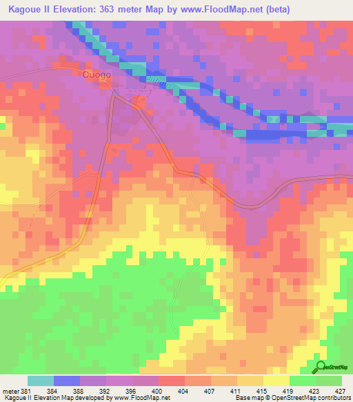 Kagoue II,Central African Republic Elevation Map