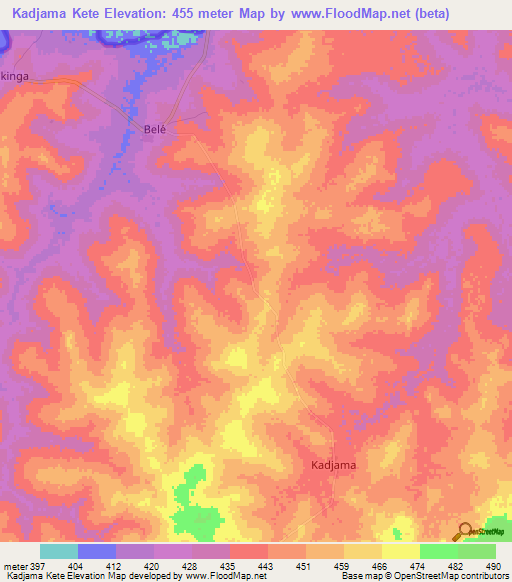 Kadjama Kete,Central African Republic Elevation Map