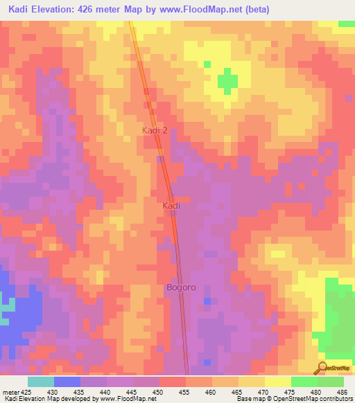 Kadi,Central African Republic Elevation Map