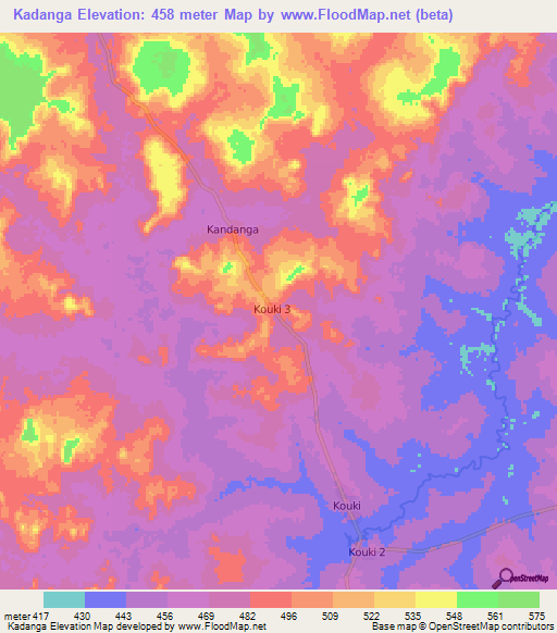 Kadanga,Central African Republic Elevation Map
