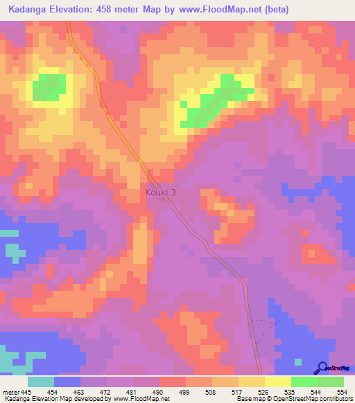 Kadanga,Central African Republic Elevation Map
