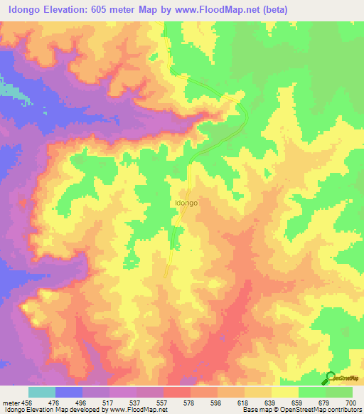 Idongo,Central African Republic Elevation Map