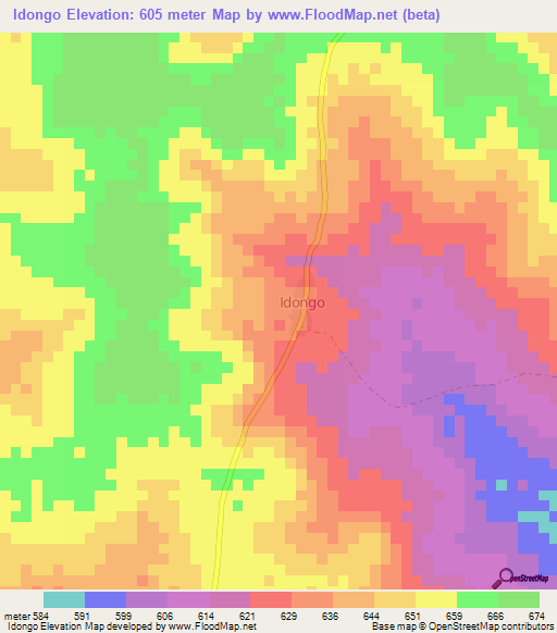 Idongo,Central African Republic Elevation Map