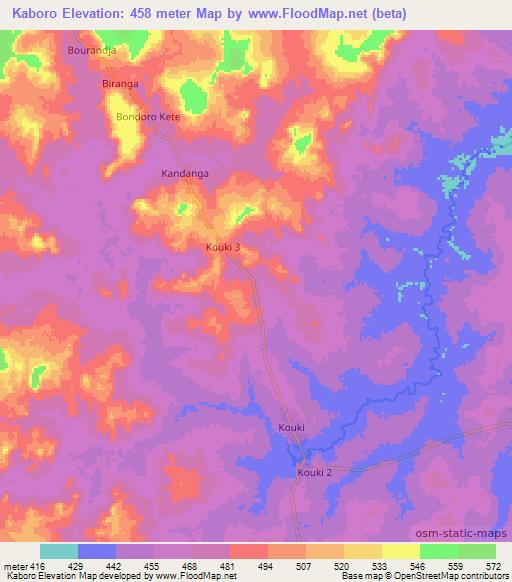 Kaboro,Central African Republic Elevation Map