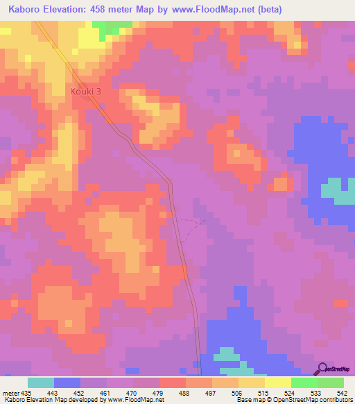 Kaboro,Central African Republic Elevation Map