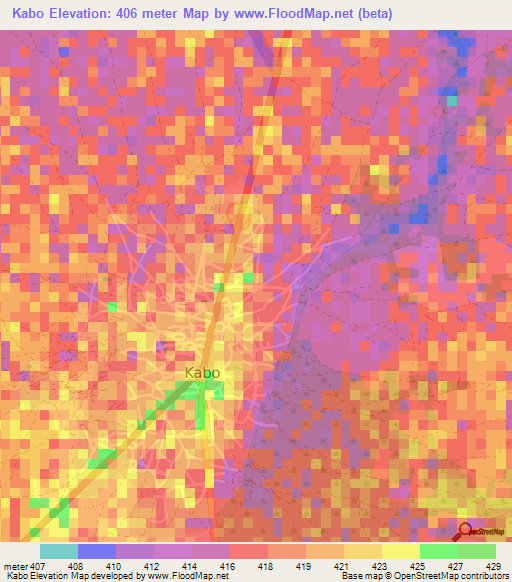 Kabo,Central African Republic Elevation Map