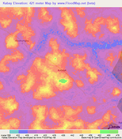 Kabay,Central African Republic Elevation Map