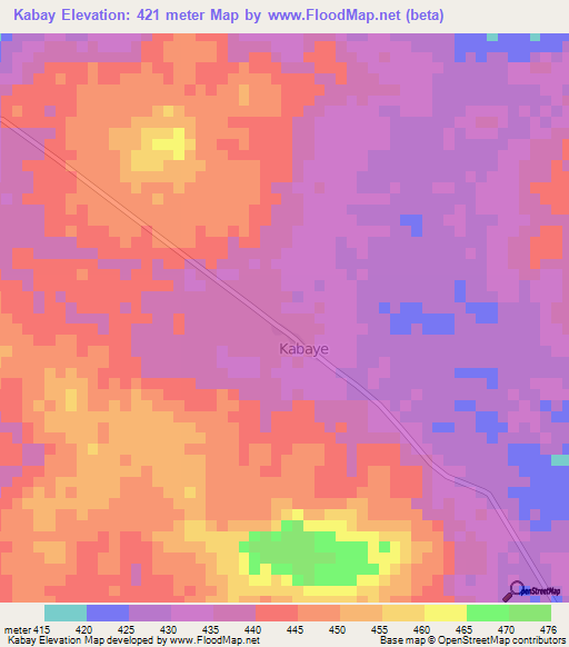 Kabay,Central African Republic Elevation Map