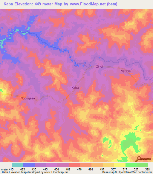 Kaba,Central African Republic Elevation Map