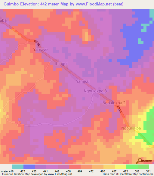 Guimbo,Central African Republic Elevation Map