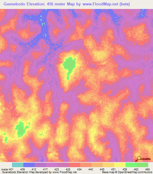 Guenebodo,Central African Republic Elevation Map