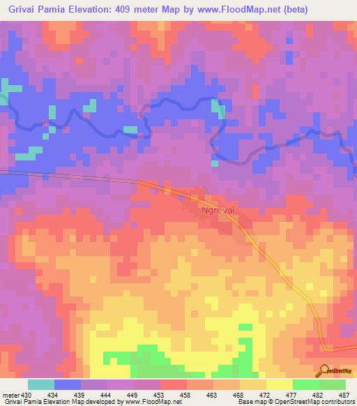 Grivai Pamia,Central African Republic Elevation Map