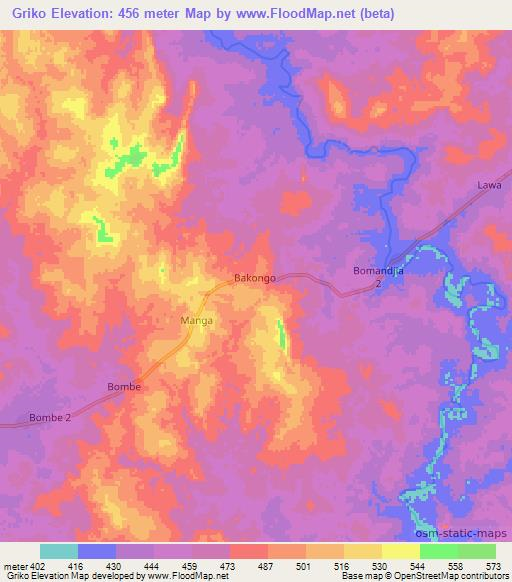 Griko,Central African Republic Elevation Map