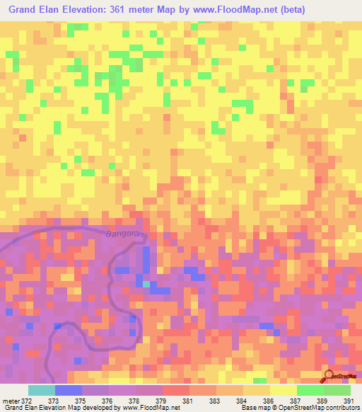 Grand Elan,Central African Republic Elevation Map