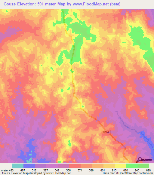 Gouze,Central African Republic Elevation Map