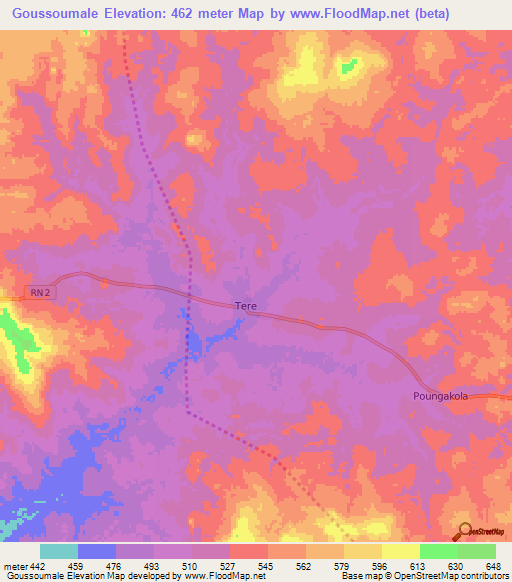 Goussoumale,Central African Republic Elevation Map