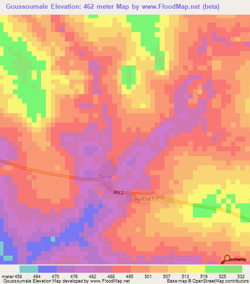 Goussoumale,Central African Republic Elevation Map