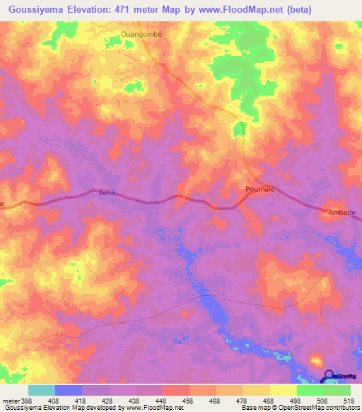 Goussiyema,Central African Republic Elevation Map