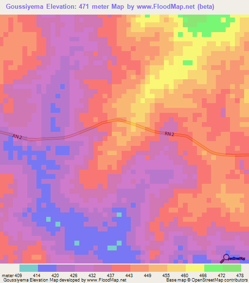 Goussiyema,Central African Republic Elevation Map