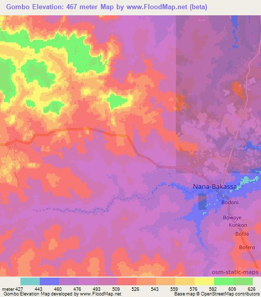 Gombo,Central African Republic Elevation Map
