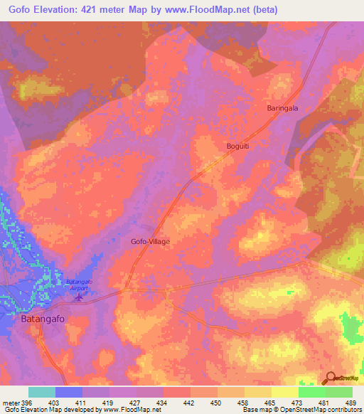 Gofo,Central African Republic Elevation Map