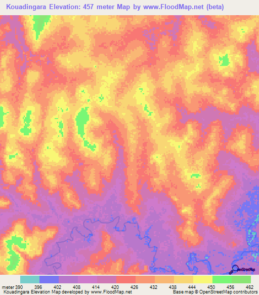 Kouadingara,Central African Republic Elevation Map