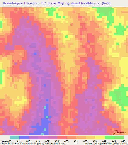 Kouadingara,Central African Republic Elevation Map