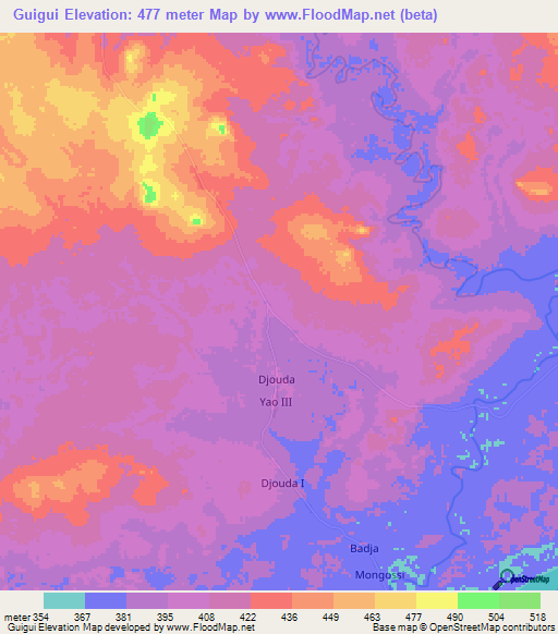 Guigui,Central African Republic Elevation Map
