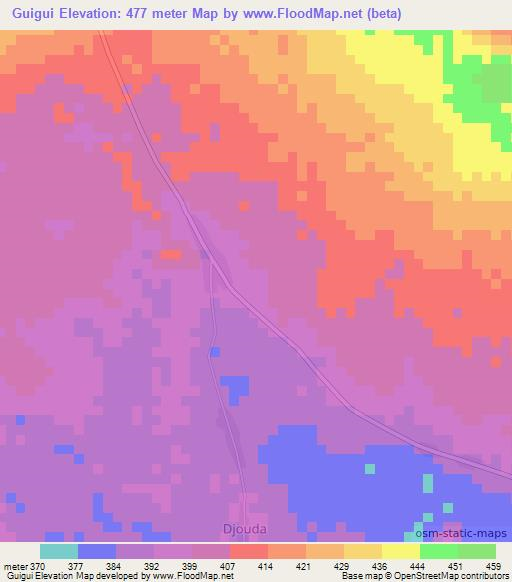 Guigui,Central African Republic Elevation Map
