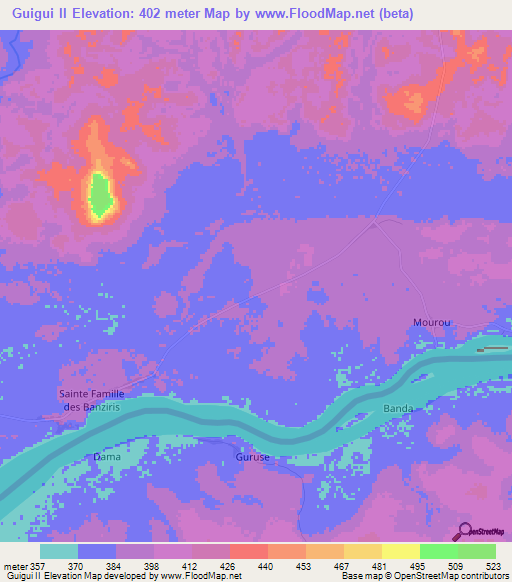 Guigui II,Central African Republic Elevation Map