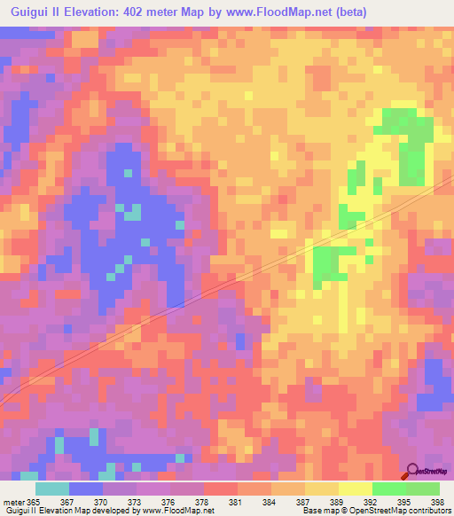 Guigui II,Central African Republic Elevation Map