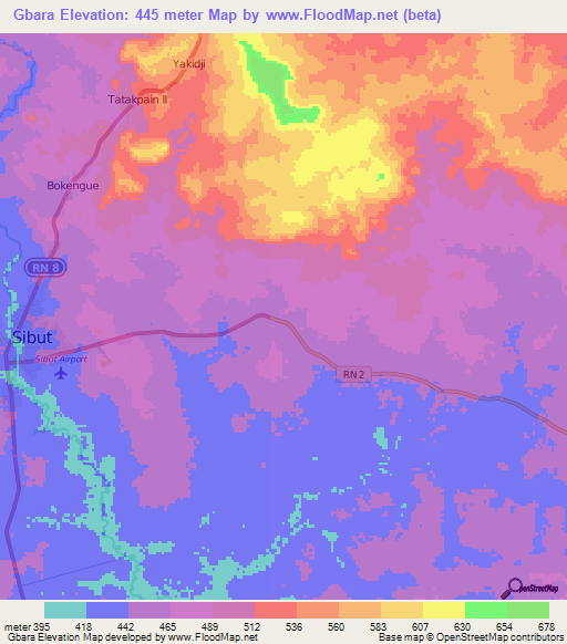 Gbara,Central African Republic Elevation Map
