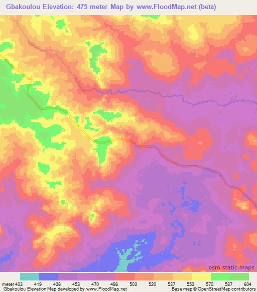 Gbakoulou,Central African Republic Elevation Map