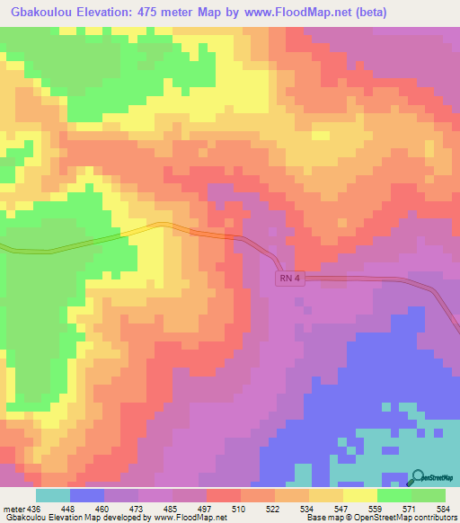 Gbakoulou,Central African Republic Elevation Map