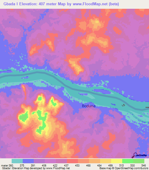 Gbada I,Central African Republic Elevation Map