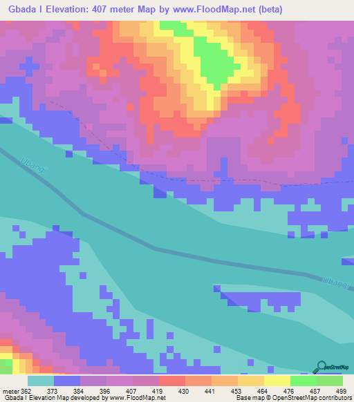 Gbada I,Central African Republic Elevation Map