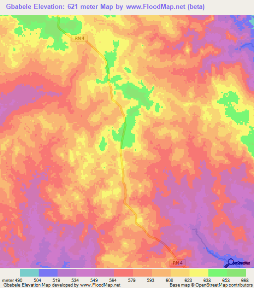Gbabele,Central African Republic Elevation Map