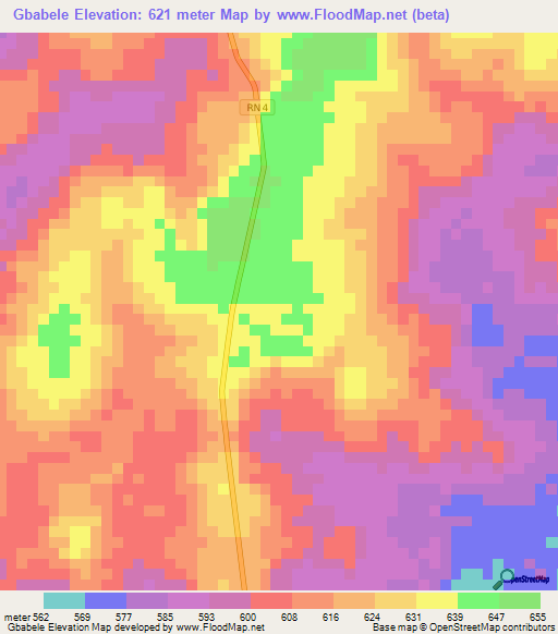 Gbabele,Central African Republic Elevation Map