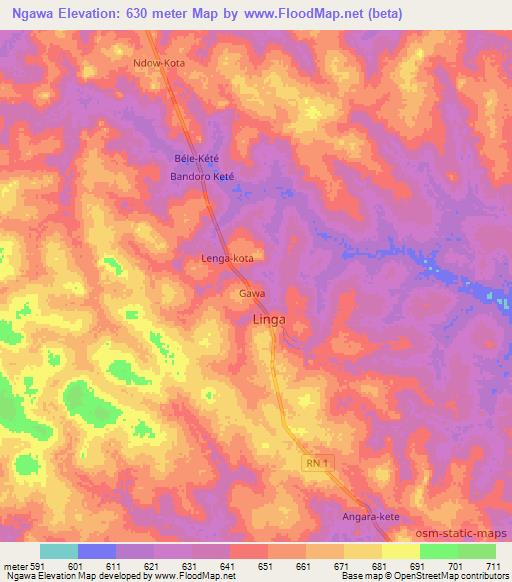 Ngawa,Central African Republic Elevation Map