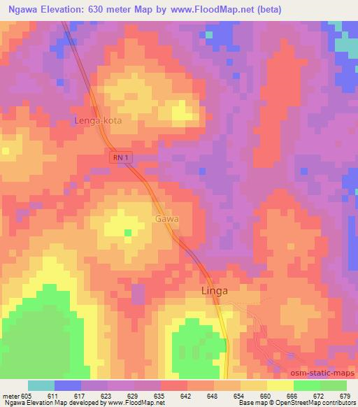 Ngawa,Central African Republic Elevation Map