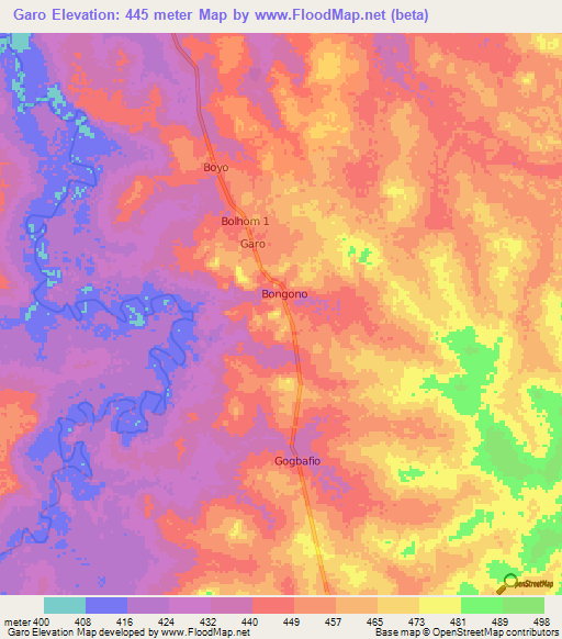 Garo,Central African Republic Elevation Map
