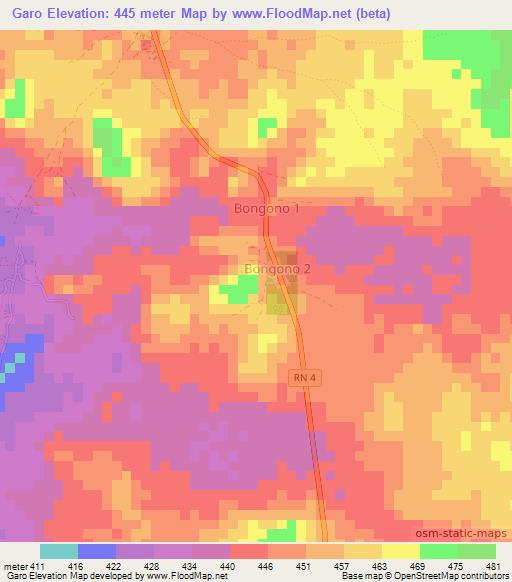 Garo,Central African Republic Elevation Map